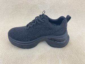 Quality Black Ladies Bling Trainers Pigskin Insole Rhinestone Sneaker wholesale