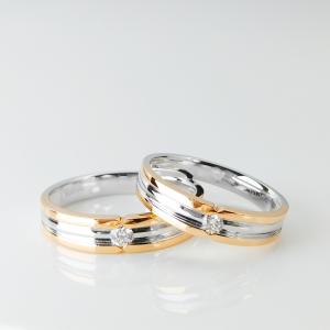 Quality 18K Unique Double Color 0.105ct Gold Engagement Couple Rings wholesale