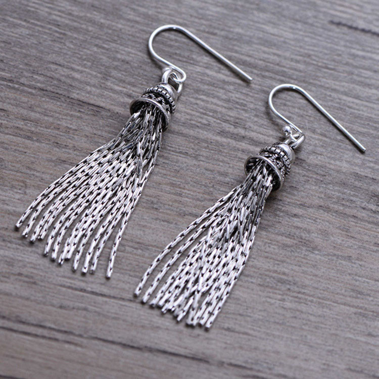 Trendy Retro Women Jewelry Thai 925 Silver Tassels Danlge Earrings(058026)