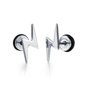 Quality Punk Ear Stud Earrings For Men Hip Hop Jewelry Gift Stainless Steel Screw Back Earrings Lightning Stud Earrings wholesale