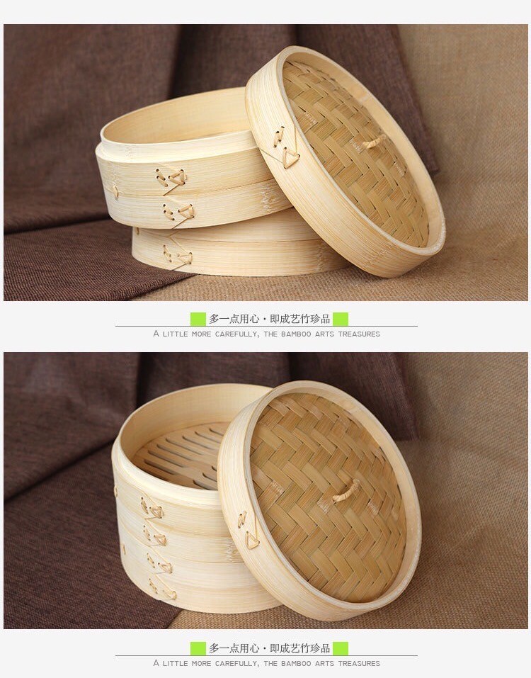 10 Inch Lid Dim Sum Bamboo Steamers , Rice Bamboo Momo Steamer Basket Kitchen