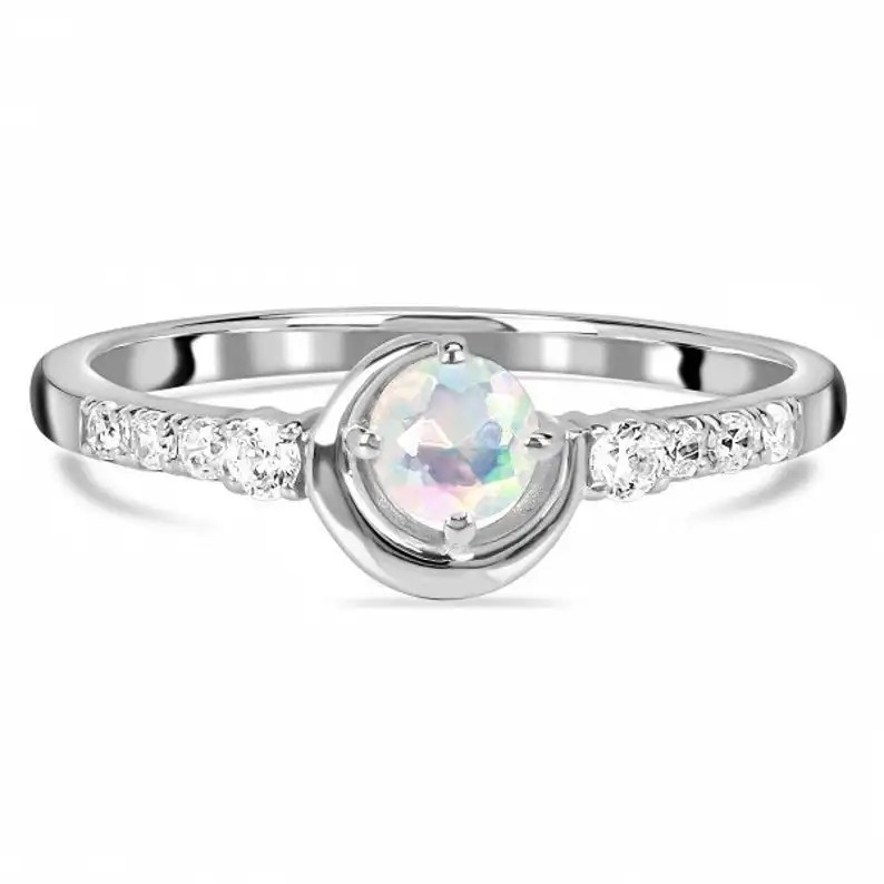 Oval Rainbow Moonstone Ring Cabochon Cut Moonstone Engagement Women Jewelry