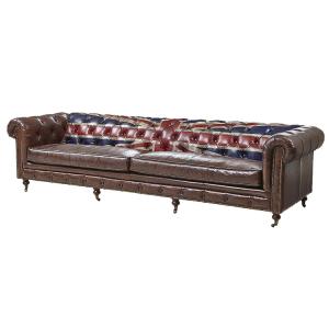 Quality Hand Crafted Chesterfield Leather Sofa Union Jack Flag Printed wholesale