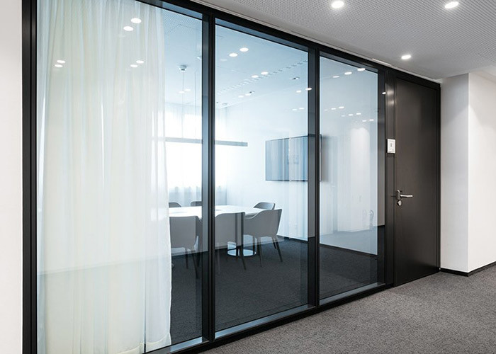 Office Glazed Partition Wall With Quality Hardware Door Demountable 108mm Thickness Frame With Double Glass
