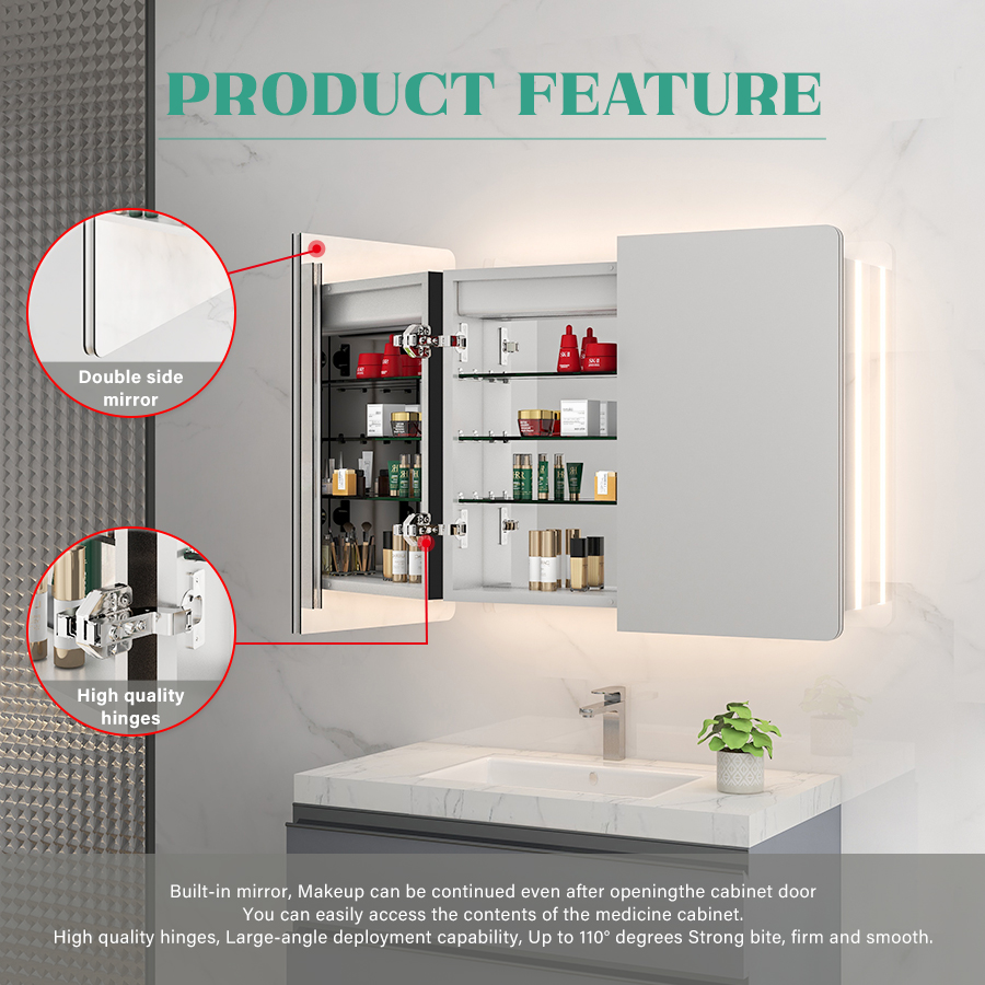 Framed Vanity Mirror With Lights R Angle Vanity Touch Screen Mirror for Decoration and Makeup
