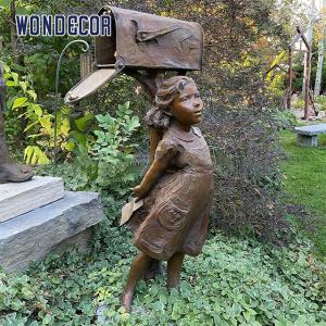 Quality Little Girl Under A Copper Sculpture Metal Decorated Mailbox In Garden Courtyard wholesale