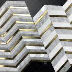 Carrara Marble Mixed Brass Herringbone Mosaic Tile 300x300mm Anti - Slip