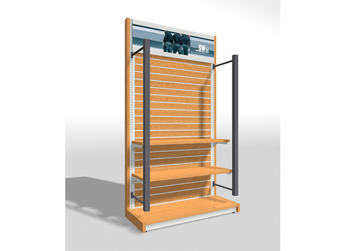 Wooden Retail Store Fixtures Easy Assembly , Fashion Style Slat Board Shelving