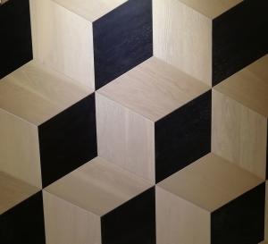 Quality oak parquet tiles, artistic parquets, black &amp; white stained, 3D showing wholesale