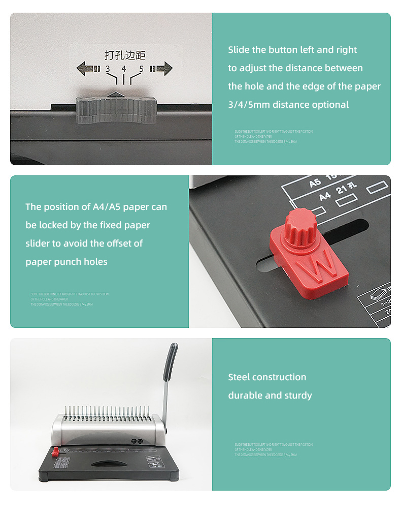 21 Holes Comb Book Binding Machine with Guaranteed Rubber Ring and Professional Design