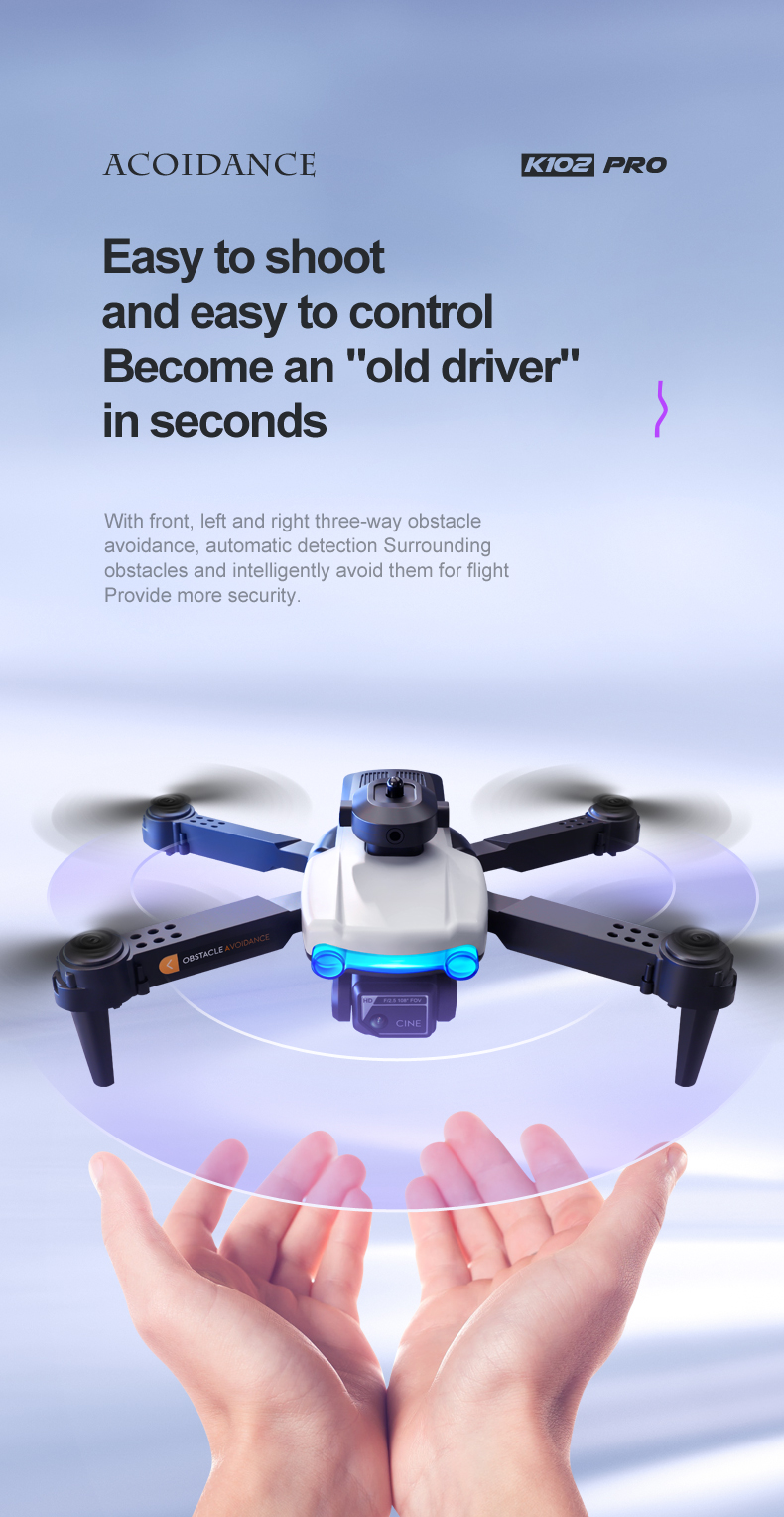 K102 Pro Mini Drone 4K HD Dual Camera Four-Way Obstacle Avoidance and Professional Optical Flow Technology for Long Range