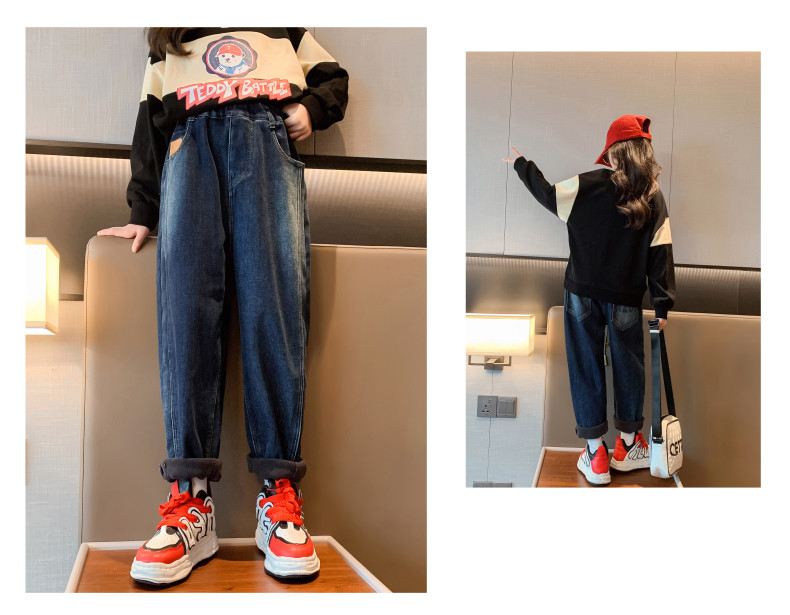 Girls Jeans Blue Thick Pants Straight Tube Leisure