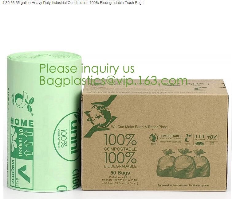 64 Gallon compostable trash bag biodegradable garbage bag, 0.9 Mil, 47"W x 60"H,cornstarch made 100% eco friendly direct