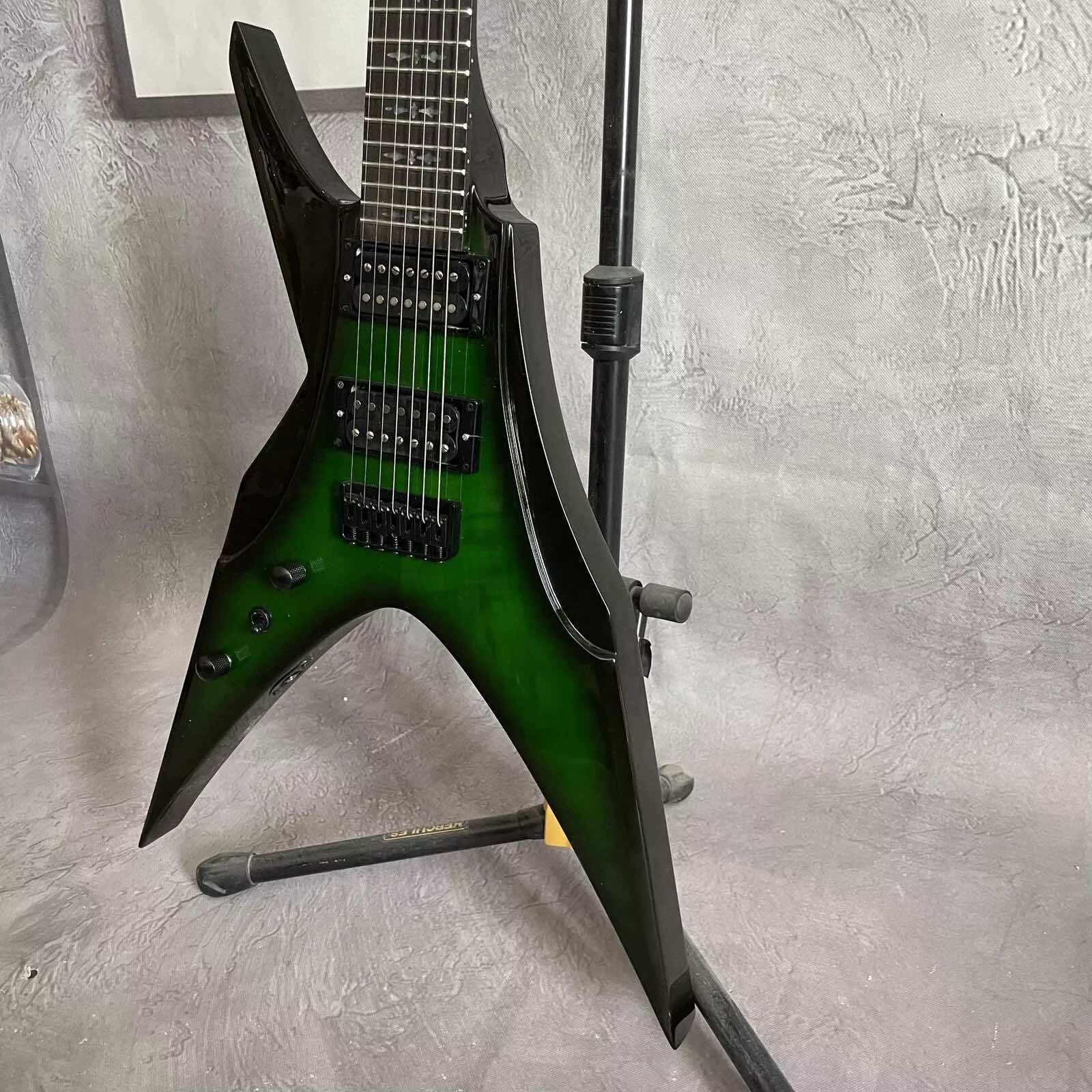 Customized Left-Hand Bird of Prey Electric Guitar H-H Pickup Flamed Green Burst