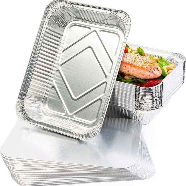 Container 380ml Aluminum Foil Lunch Box Tray With Lid Rectangle / Round