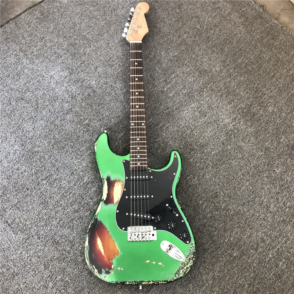 Custom handmade old SRV 100% handmade Milky white old polychromatic old electric guitar support drop shipping