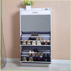 Quality Solid Wood 27 pairs 1.2M MDF Veneer Mirrored Shoe Cabinet wholesale