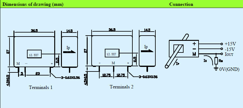 Hall Effect Current Transducer Closed Loop Type Window Size 12.5 X 7 Mm