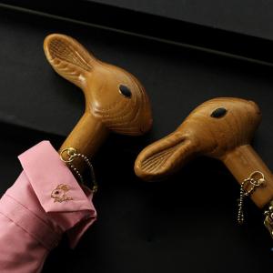 Quality Log black walnut high grade animal umbrella head ladies wooden handle umbrella Carved umbrella with wooden handle wholesale