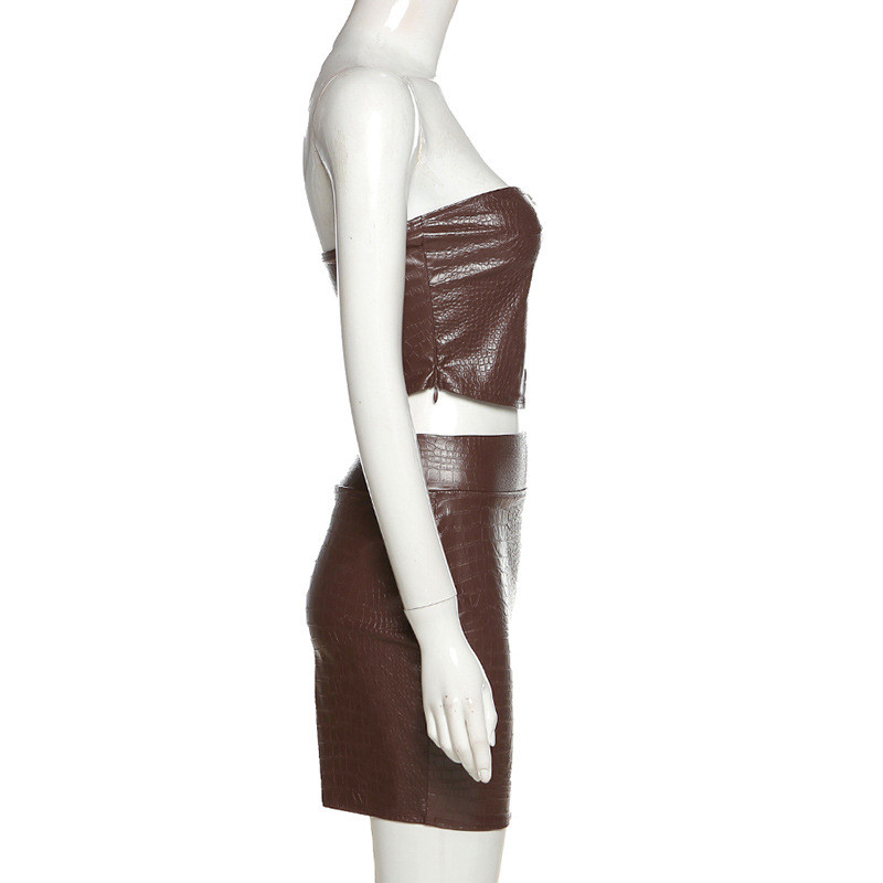 Sleeveless 2 Piece Outfit Skirt And Crop Top One Shoulder Wrapped Chest
