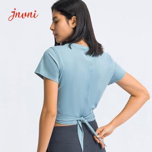Quality Cross Hem Lace Up Back Activewear T Shirts Breathable Short Sleeve T-Shirt For Women wholesale
