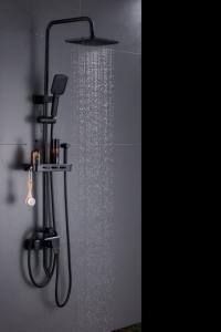 Quality Rotation Matte Black Wall Mount 4way Rain Shower Faucets wholesale