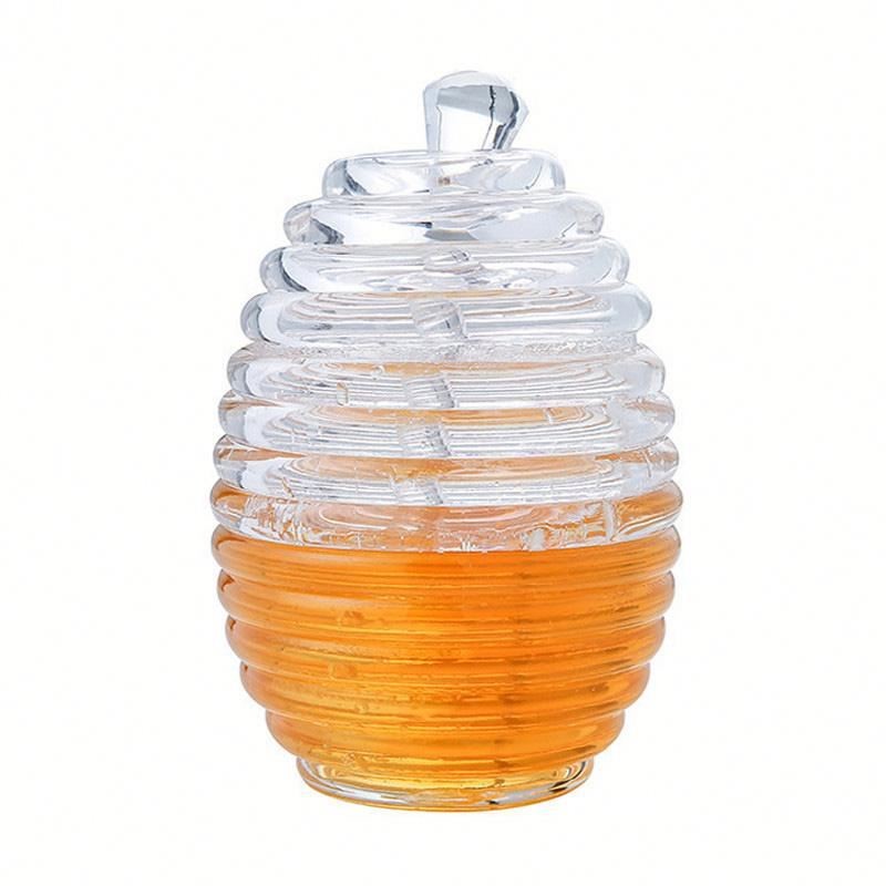 Two Types Transparent Bee Honey Pot and Spoon With Stirring Rod Crystal Mini Honey Jar