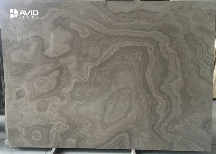18mm Brown Wood Marble Worktop Slab , Marble Wall Slab For Public Buildings