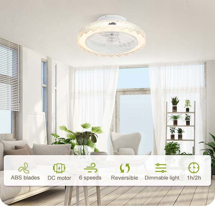 6 Speed Choice ABS Hidden Blades Dimmable LED Ceiling Fan with Easy Remove Lampshade
