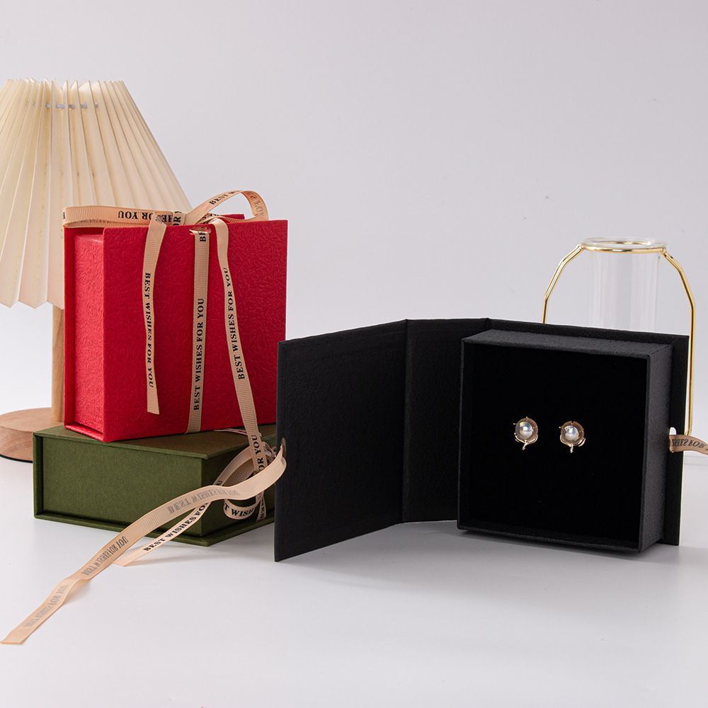 Book Type Ribbon Closure Custom Paper Packaging Carton Box, Cosmetic Jewelry Luxury Cardboard Gift Boxes Paper-Gift-Box
