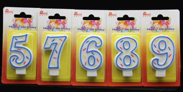 Birthday Candles Handmade Number Candle with Blue Edge and 3 Colors Lines