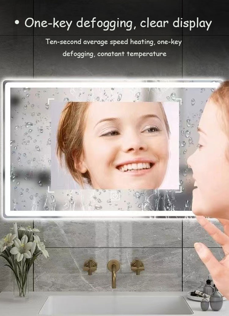 Modern Smart Mirror with High Brightness LED Strip Lights Illuminated and Defogging