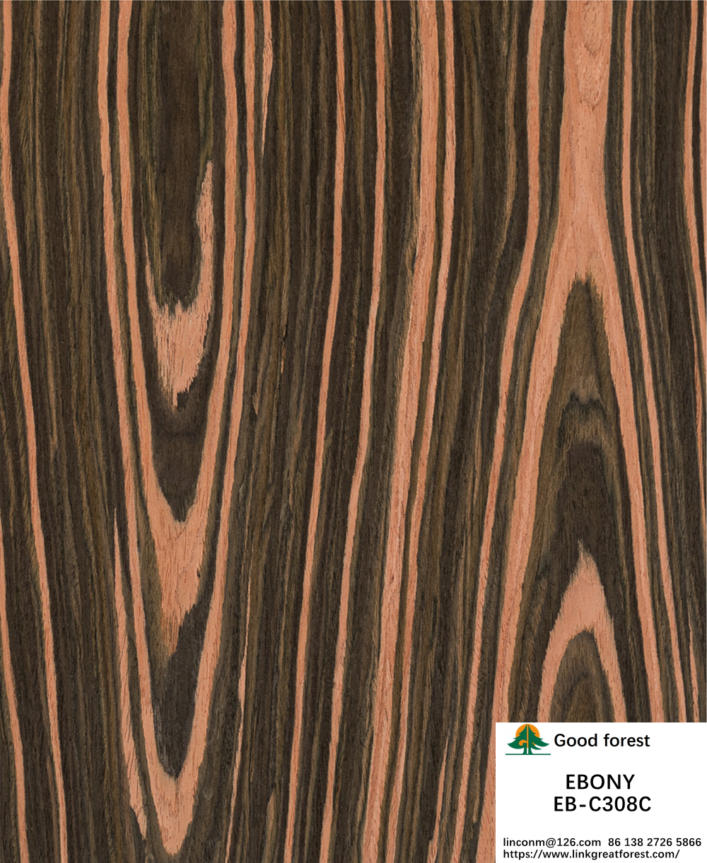 Reconstituted Engineered Wood Veneer Crown Cut Ebony 0.15-0.60mm Thickness For Car Interior