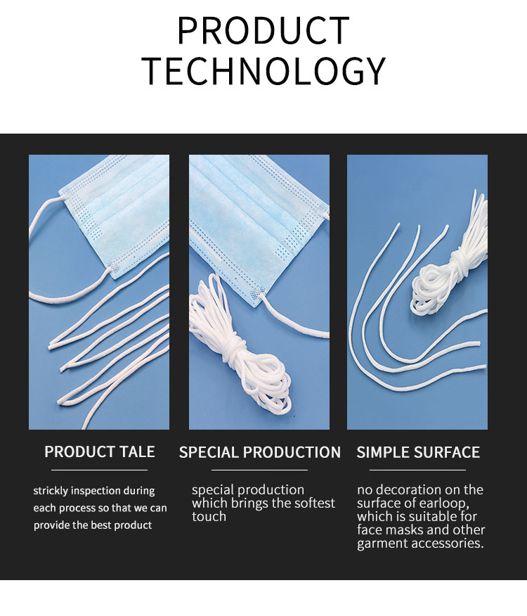 3MM 5MM Spandex & Chinlon Material For Disposable Flat & Round Elastic Earloop Rope