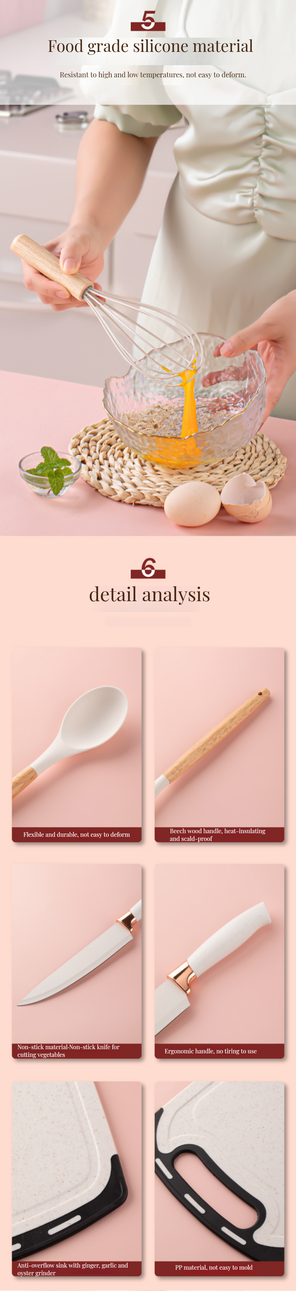 Kitchen Cooking Tool Set Food Grade Silicone Wooden Spoon Set for Customer Requirements