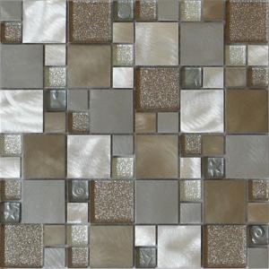 Quality Shine gliter crystal glass mix metal mosaic puzzle pattern for wall decoration wholesale