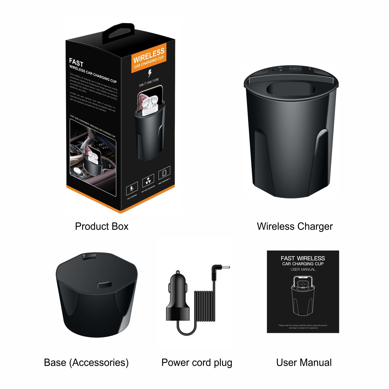 10W Car Wireless Charging with Power Protection and 5V/2A Output