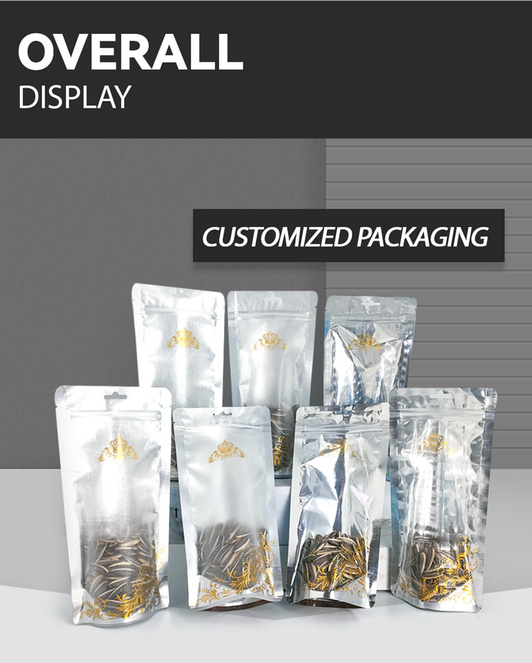 Different Size Printed Food Packaging Bags Nd Up Silver Metalized Back