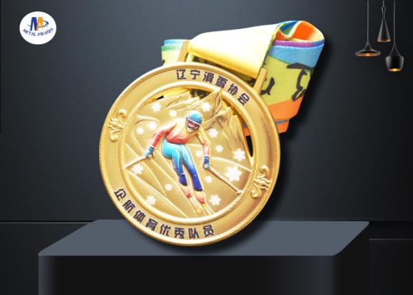Round Stock Medals For Skiing Events Imitation Gold Plating Colorful Printing In