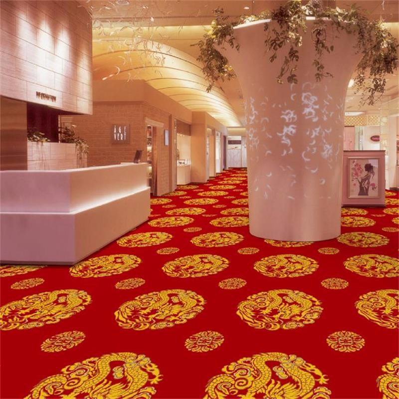 Red color chinese gold dragon design polypropylene carpet