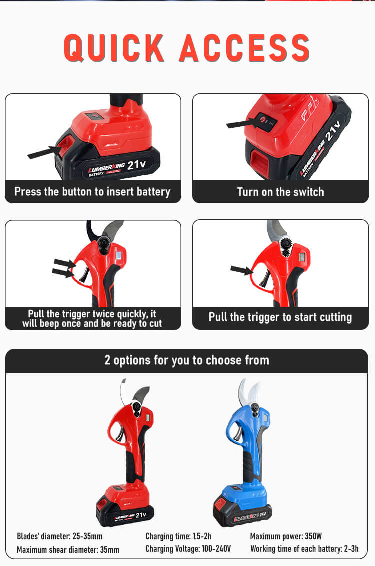 Lithium Battery Professional Electric Pruning Shear Charging Garden Bypass Power Shears