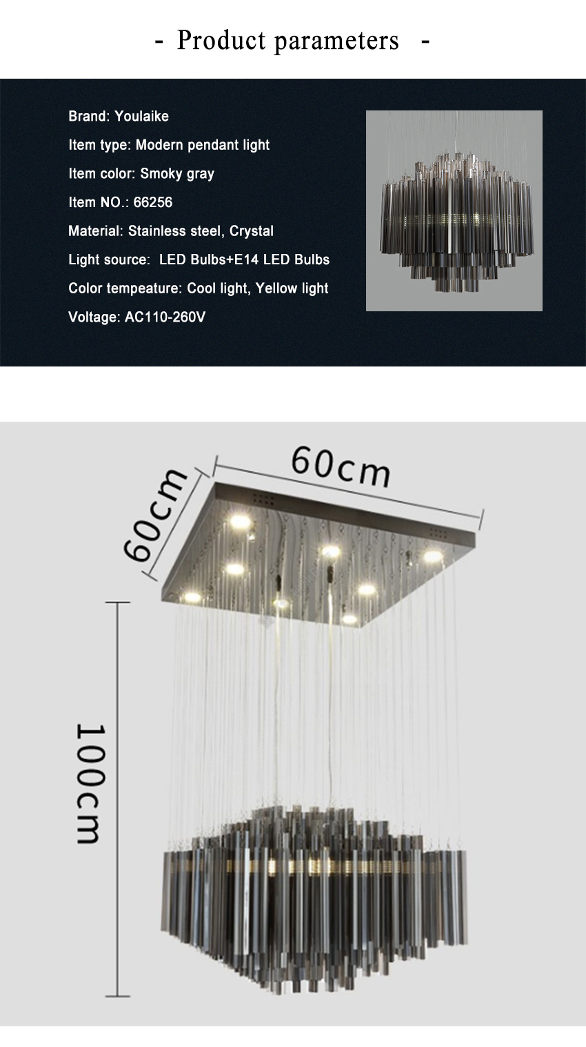 Modern Luxury Chandelier Smoky Gray Crystal Lamp Creative Indoor Hanging staircase chandelier(WH-NC-98)