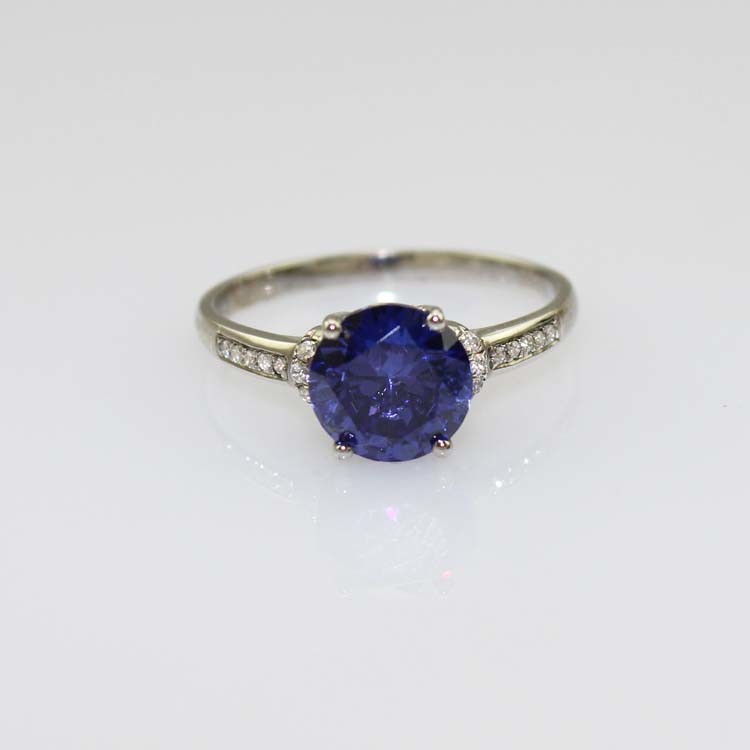 Fashion Sterling Silver with Round 9mm Created Tanzanite and CZ Diamonds Ring (F61)
