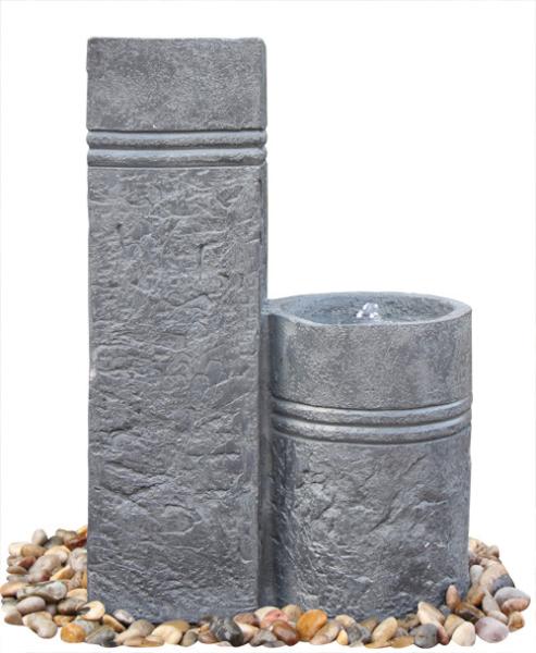 Two Closely Cast Stone Fountains Outdoor Marble Nature Color Garden Water