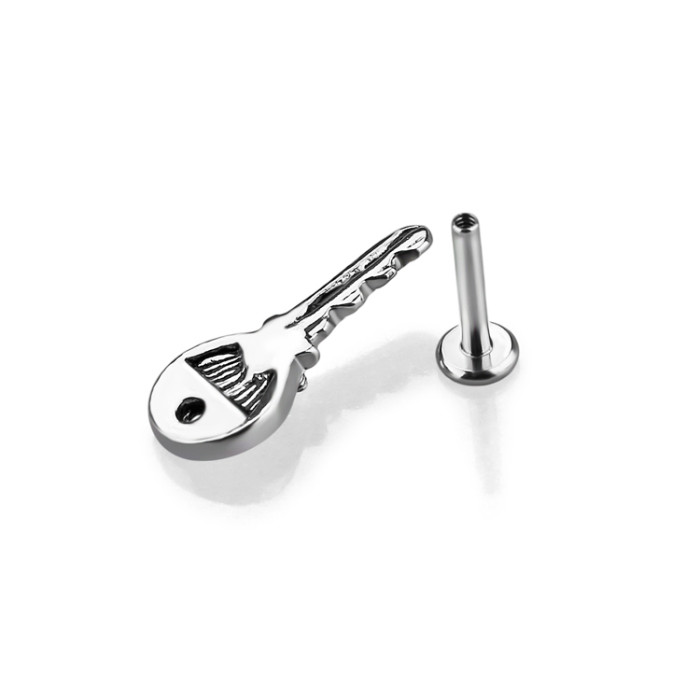 Factory Price 14 Gauge 10mm Steel Winding Key Top piercing labret