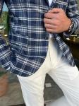 65% Viscose 32% Pes 3% Elastane Male Suit Jacket Dark Blue Plaid Blazer