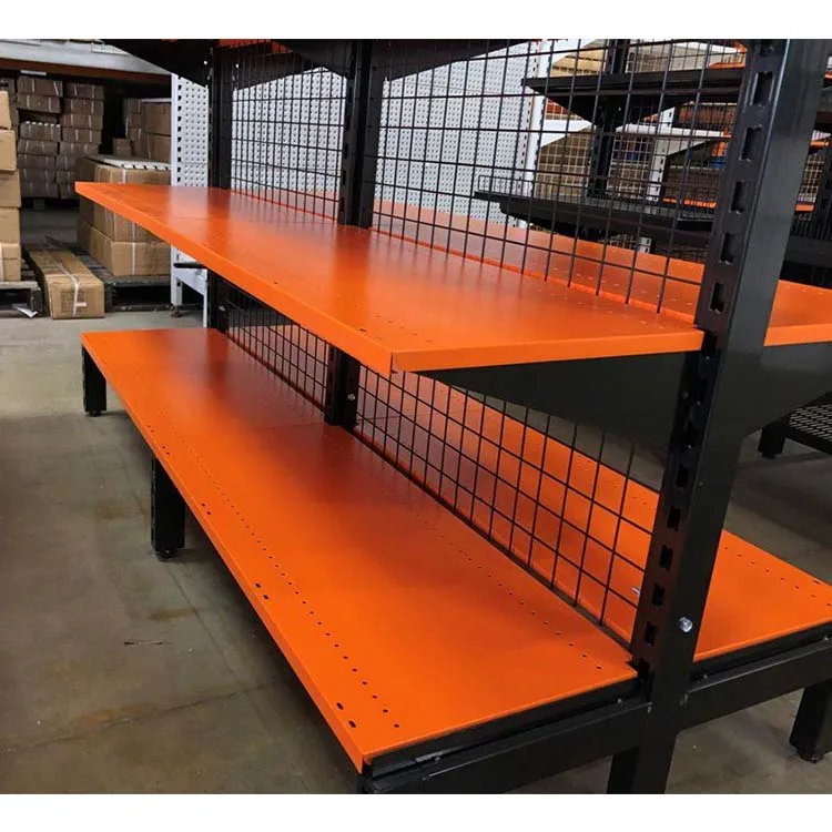 Factory Custom Blue Double Sided Supermarket Shelves Double Sided Mesh Gondola