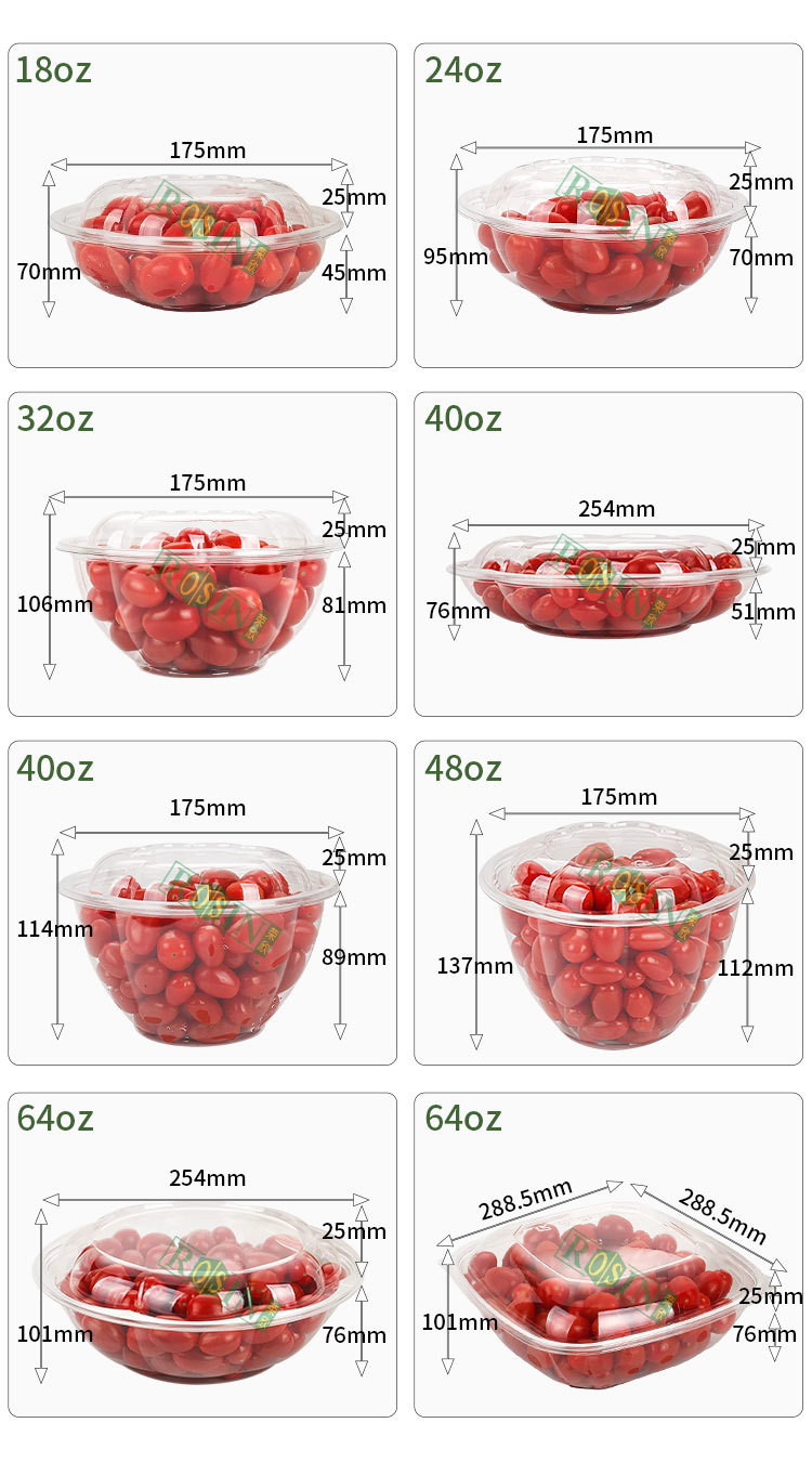 40oz Round PET Plastic Fruit Packaging Disposable Salad Containers With Lid