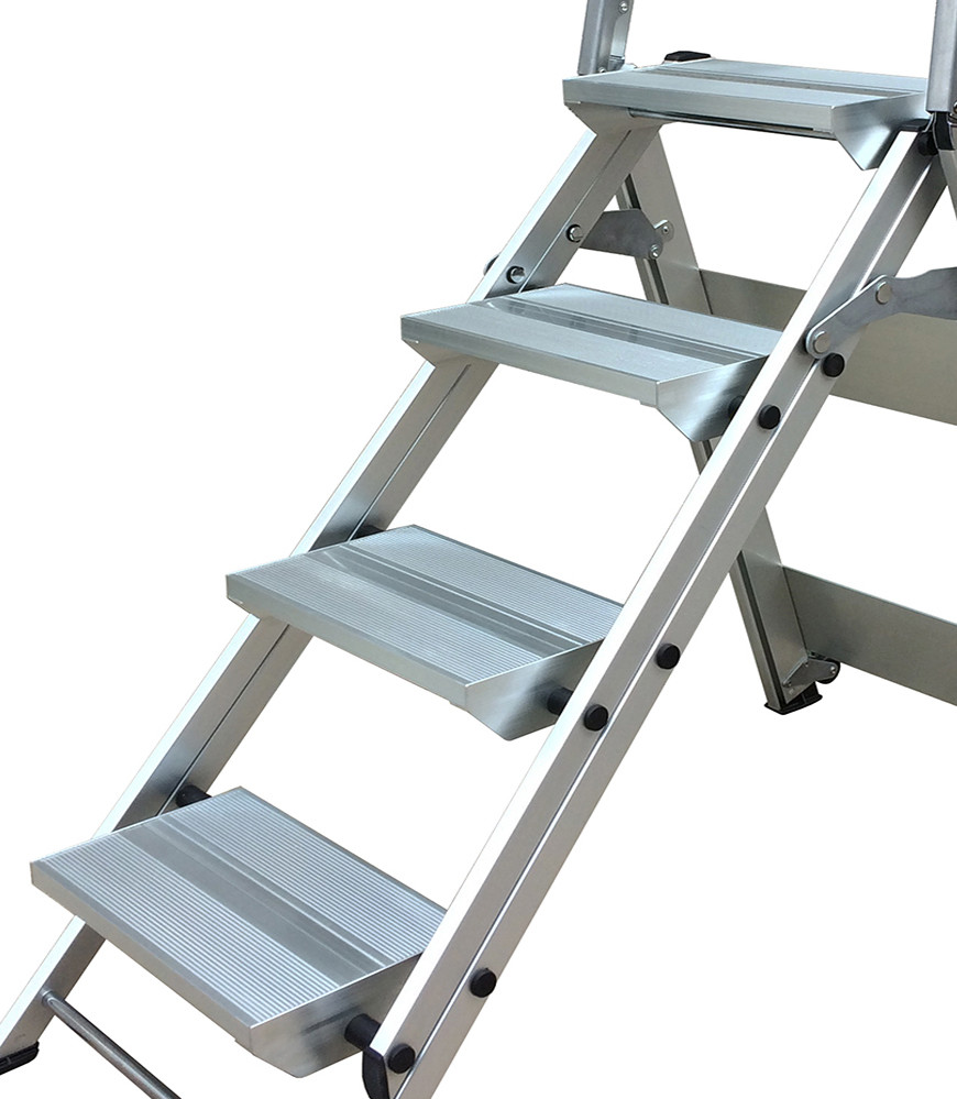 Professional Aluminium Folding Step Stool With Handle And Tool Tray 4 Steps