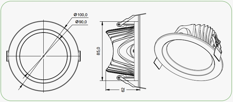 100 lm/W Epistar Chip SMD LED Downlight 30 Watt For Project Lighting
